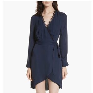 L'AGENCE Blue Asymmetrical Wrap Dress